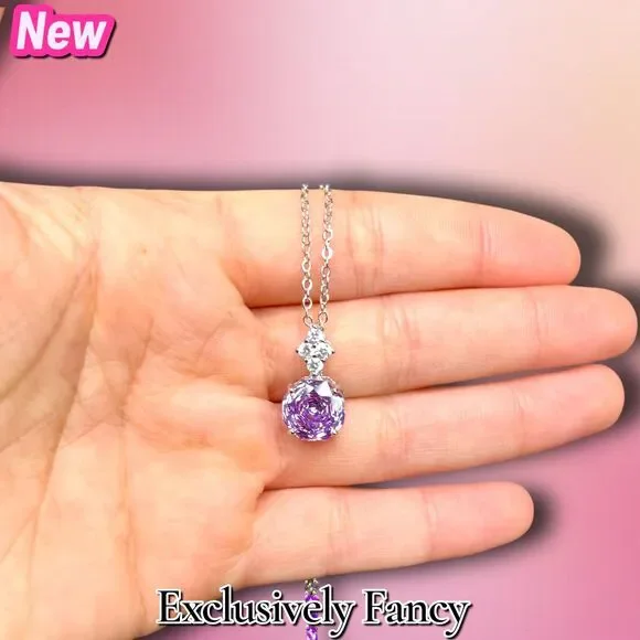 New Exclusively Fancy Rose-Cut Purple Cubic Zirconia Pendant Necklace – Silver T - Picture 8 of 8